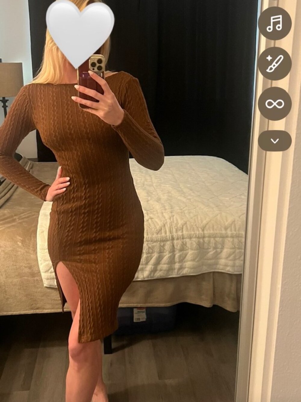 Saints & Secrets Merlin Brown Cable Knit Twist Back Bodycon Dress XS